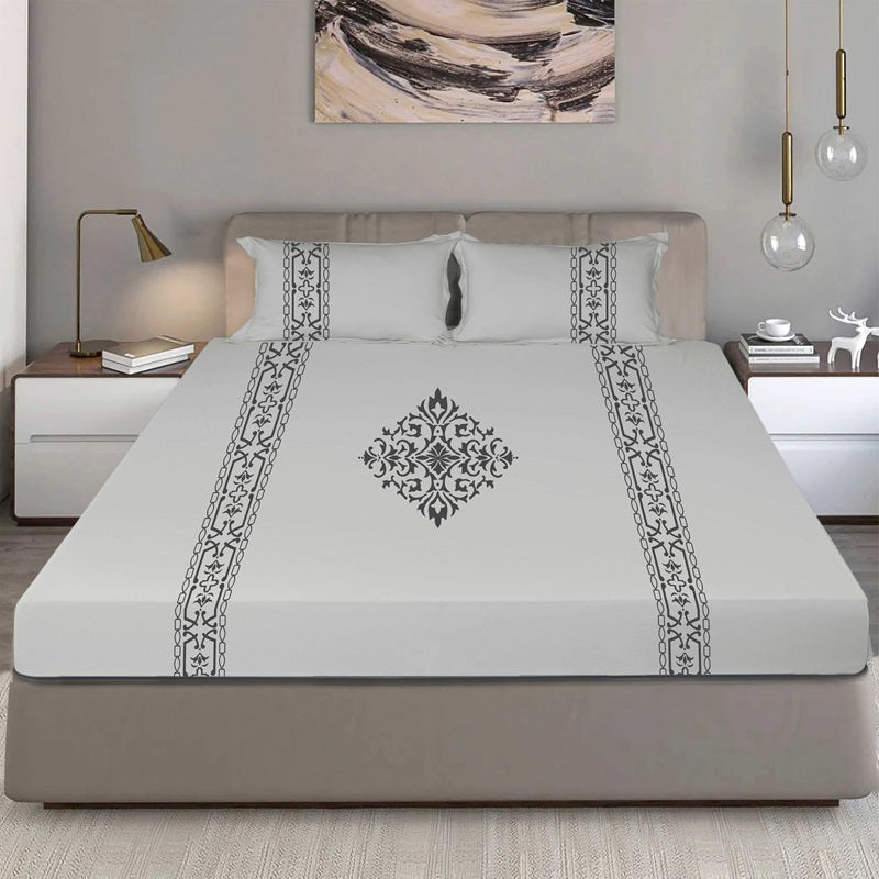 King Size Cotton Fitted Bedsheet Applique Print - Bodycare