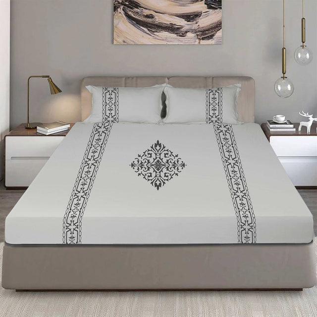 King Size Cotton Fitted Bedsheet Applique Print - Bodycare