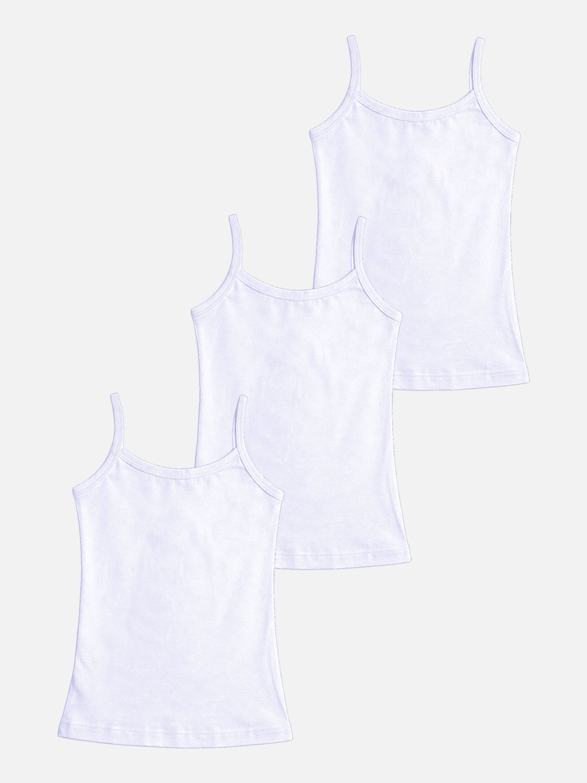 Girls Plain Vest 100% Cotton Sleeveless Innerwear Camisole and U-Neck Styling for Lightweight Comfort - Pack of 3