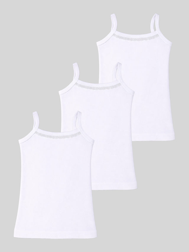 Girls 100% Cotton Camisole Sleeveless Innerwear Vest with Soft Skin Friendly Comfort and Easy Layering - Pack of 3