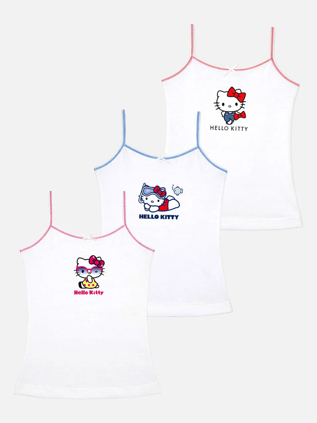 Girls Hello Kitty 100% Cotton Vest Dori Neck Pack of 3 - Bodycare