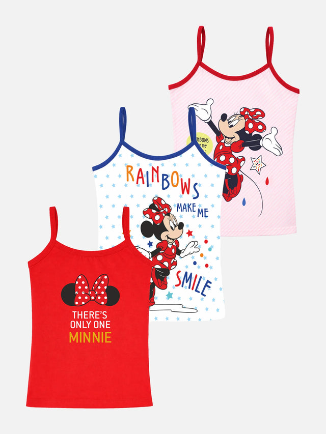 Set of three girls' camisoles featuring cartoon mouse and colorful prints, kids innerwear