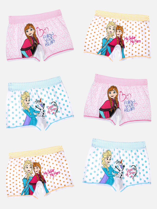 Girls Frozen Cotton Spandex Boyshorts Lycra Waistband Pack of 6 - Bodycare
