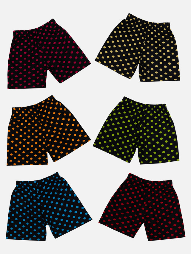 Girls 100% Cotton Self Design Shorts with Inner Elastic for Everyday Innerwear Comfort and Regular Use - Pack of 6