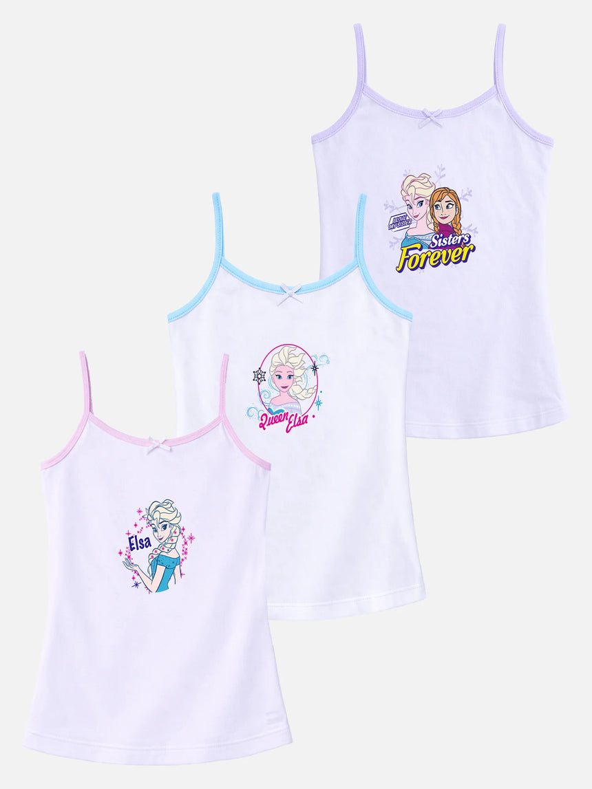 Girls’ Frozen theme camisoles multipack with Elsa and Anna prints, soft cotton innerwear
