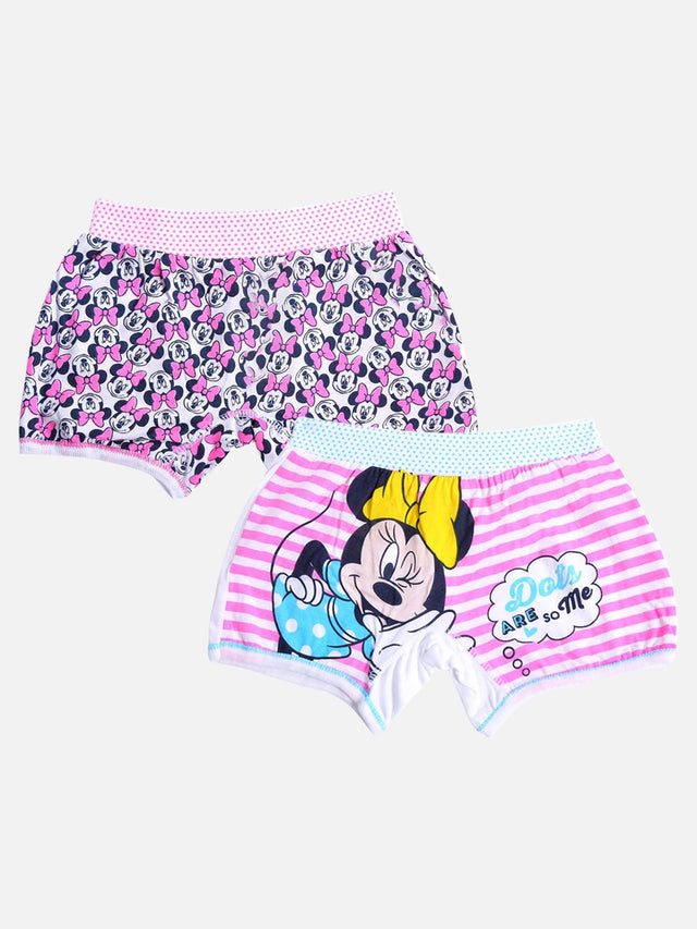 Kids' cartoon print innerwear shorts multipack with Minnie Mouse graphics, pink and white