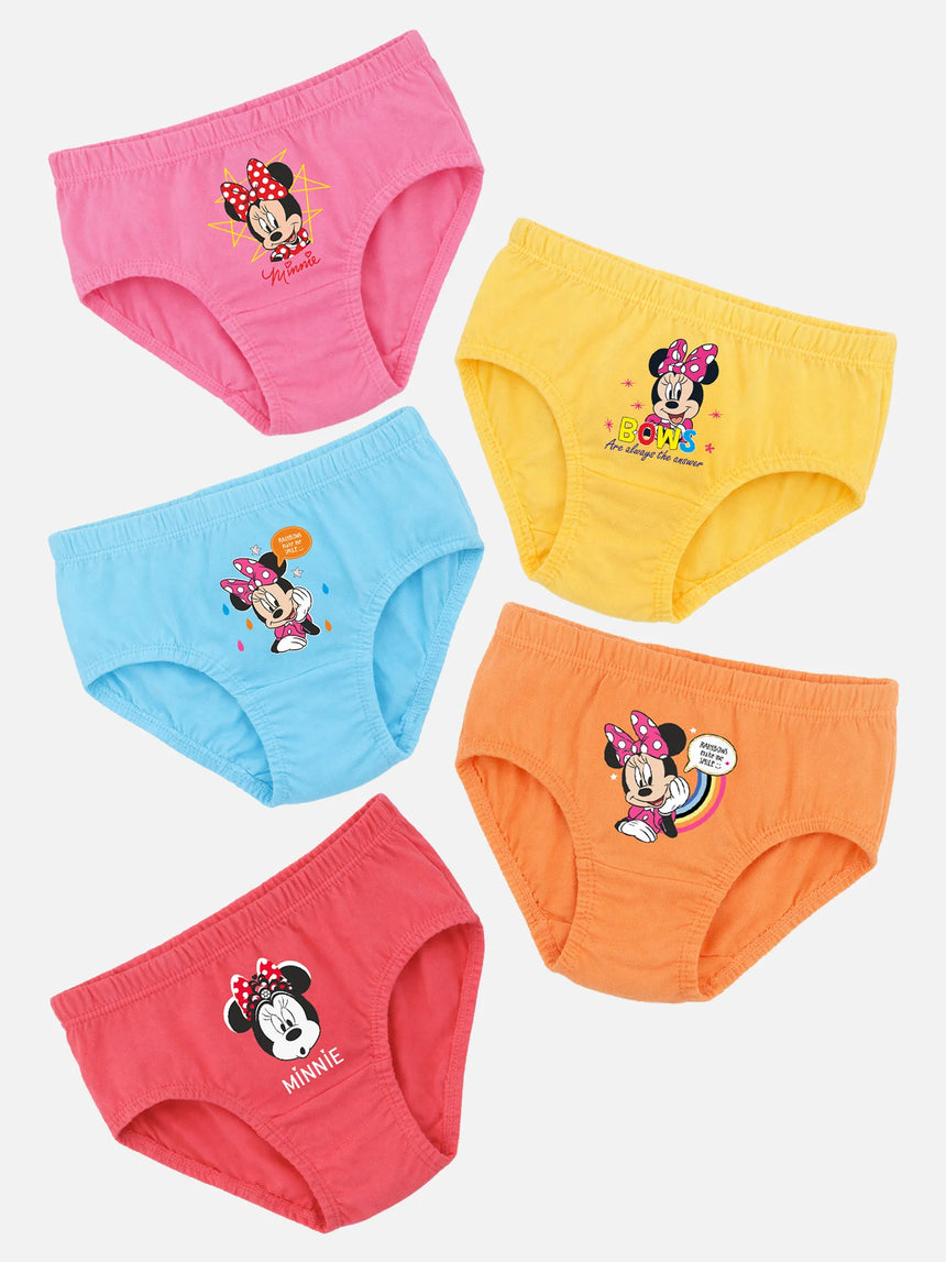 Kids cotton briefs multipack with Minnie Mouse prints in pink, yellow, blue, orange and red