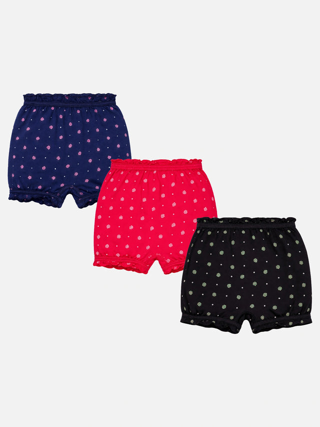 Girls 100% Cotton Bloomer with Attached Elastic for Everyday Innerwear Comfort and Easy Movement - Pack of 3