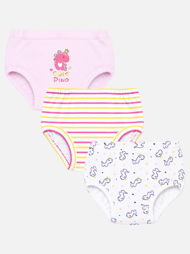 Baby Girls 100% Cotton Panty with Inner Elastic, Soft Breathable Fabric and Everyday Innerwear Comfort - Pack of 3
