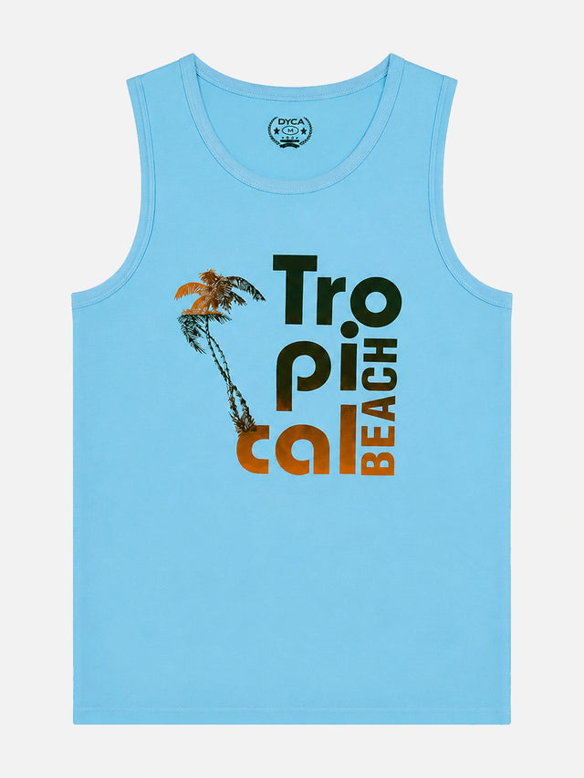 Men Cotton Printed Sleeveless T-Shirt with Round Neck, Tank Top Styling and Regular Fit for Casual Wear Comfort