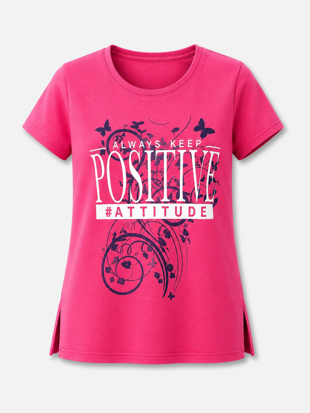 Women Cotton Long T-Shirt Round Neck Half Sleeves with Regular Fit Graphic Printed Styling for Casual Wear