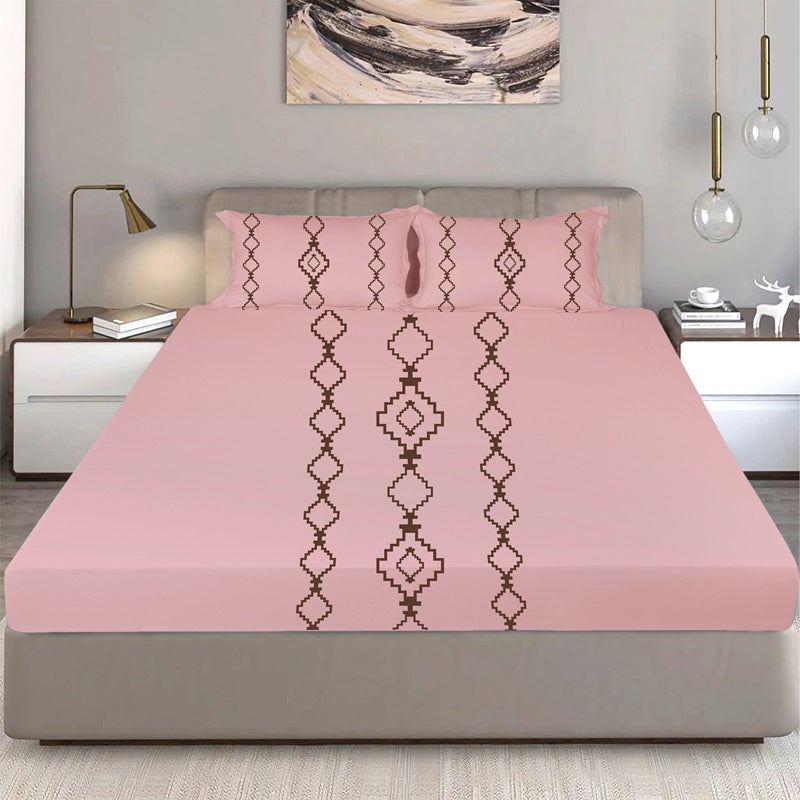 King Size Cotton Bedsheet Burgundy Geometric - Bodycare