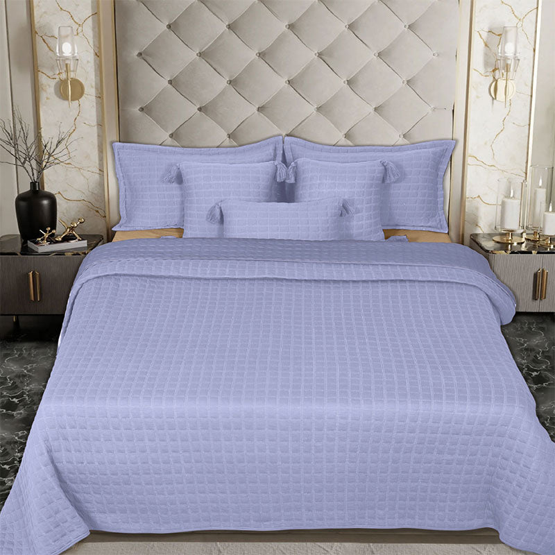 BodyComfy 100% Cotton Hosiery King-Size Fitted Bedcover – Square Block Embossed Pattern