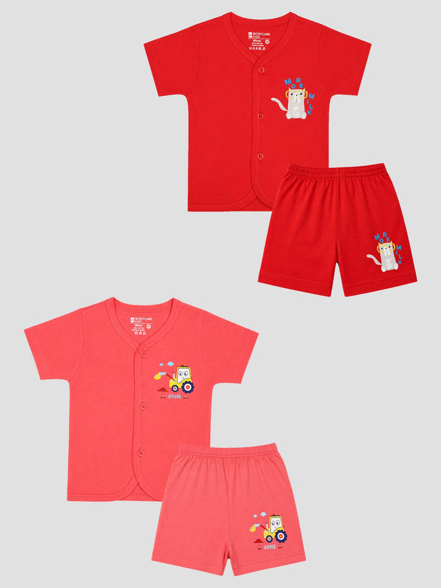 Baby 100% Cotton Front Open Half Sleeves Short Suit for Everyday Comfort, Easy Dressing and Regular Wear