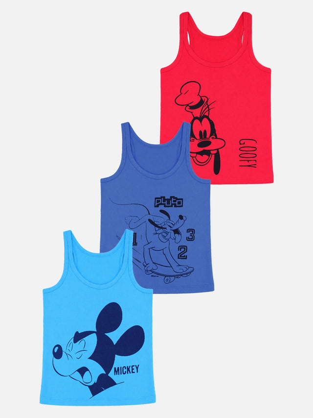 Boys Mickey & Friends Vest Round Neck Sleeveless Pack of 3 - Bodycare