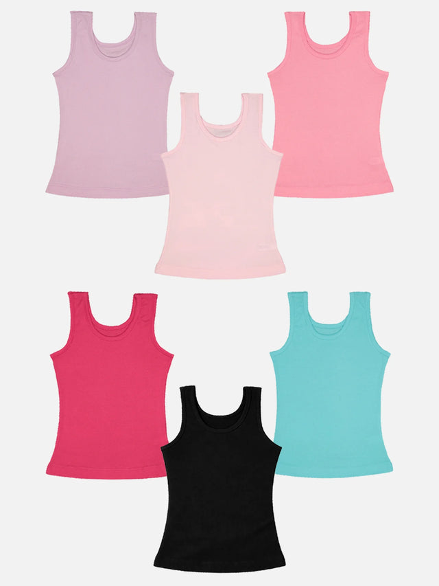 Girls Cotton Rib Vest Round Neck Sleeveless Pack of 6 - Bodycare
