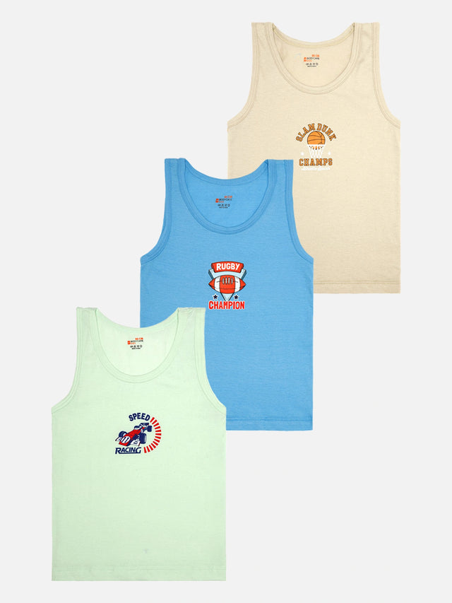 Boys Innerwear Vest Round Neck Sleeveless for Everyday Innerwear Comfort, Easy Layering and Regular Use - Pack of 3