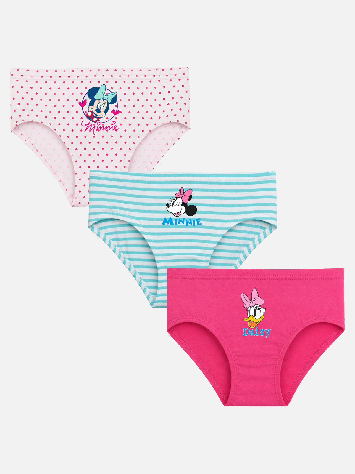 Girls Minnie & Friends 100% Cotton Panty with Inner Elastic for Skin Friendly Everyday Innerwear - Pack of 3
