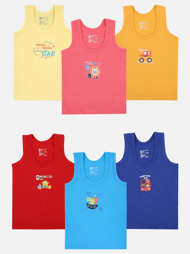 Baby Boys Cotton Regular Fit Vest Round Neck Sleeveless Innerwear for Everyday Comfort and Easy Wear - Pack of 6