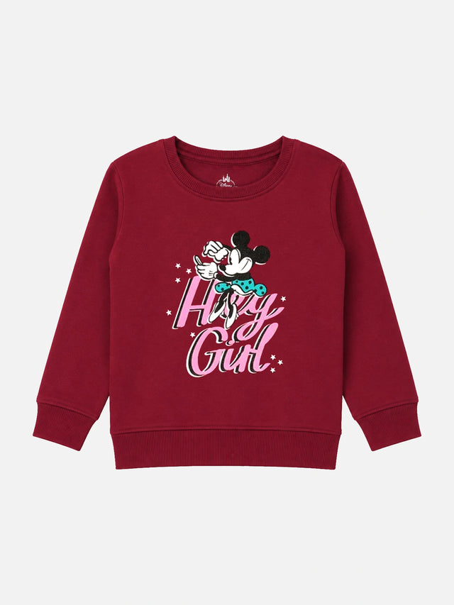 Baby Girls Minnie & Friends Printed Round Neck Full Sleeve Sweatshirt for Casual Winter Wear and Everyday Comfort