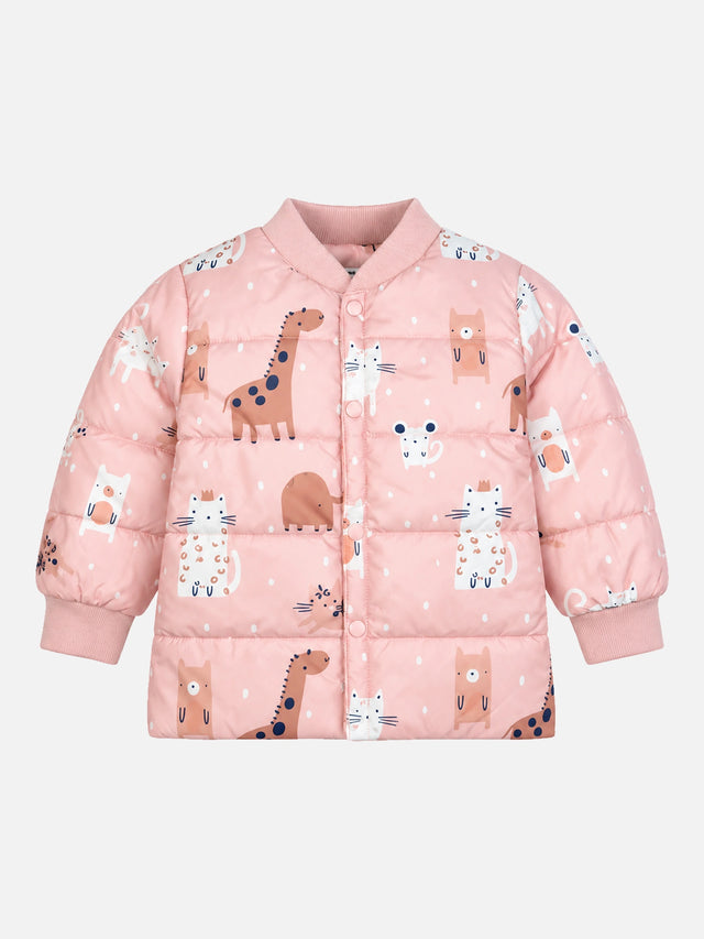 Baby Girls Polyester Quilted V-Neck Winter Jacket with Full Sleeves and Comfortable Outerwear Styling