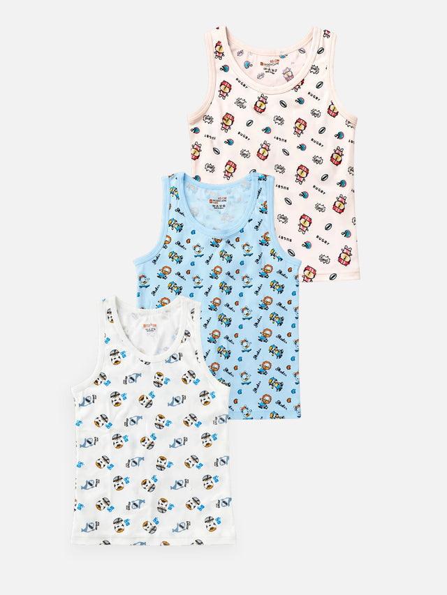 Boys Round Neck Sleeveless Innerwear Vest for Everyday Comfort, Regular Use and Easy Layering - Pack of 3