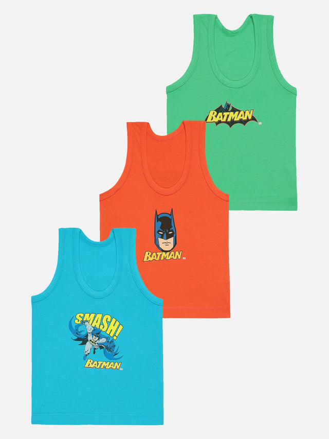 Boys Justice League 100% Cotton Sleeveless Vest with Lightweight Skin Friendly Everyday Innerwear Comfort - Pack of 3