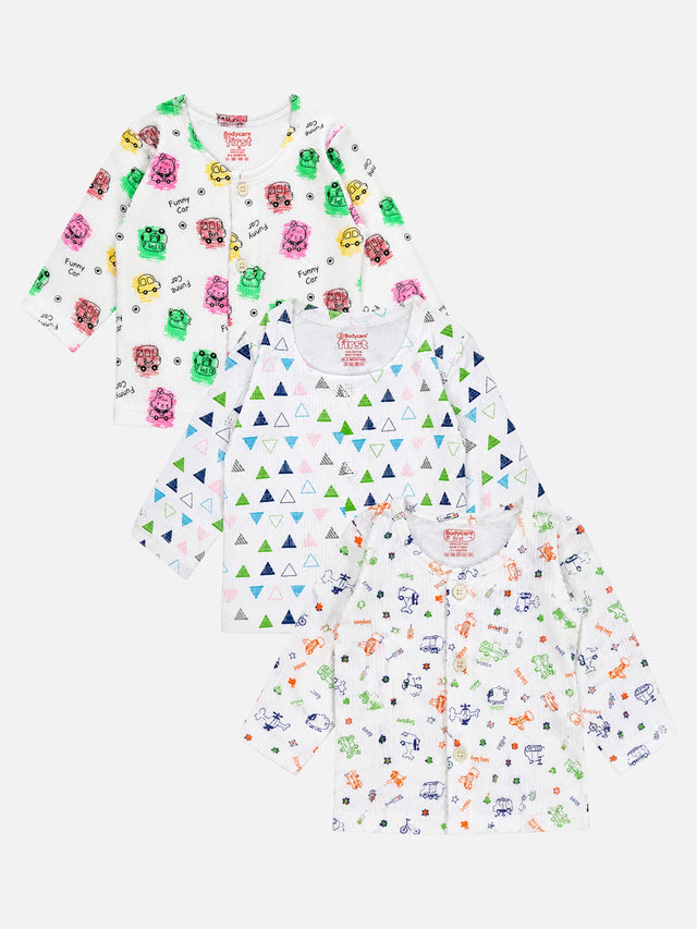 Unisex Thermal Front Open Full Sleeves Top for Baby Winter Innerwear, Easy Dressing and Regular Use - Pack of 3