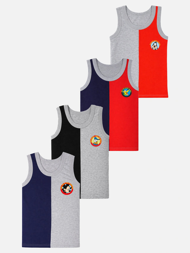 Boys Mickey & Friends Vest Round Neck Sleeveless Pack of 4 - Bodycare