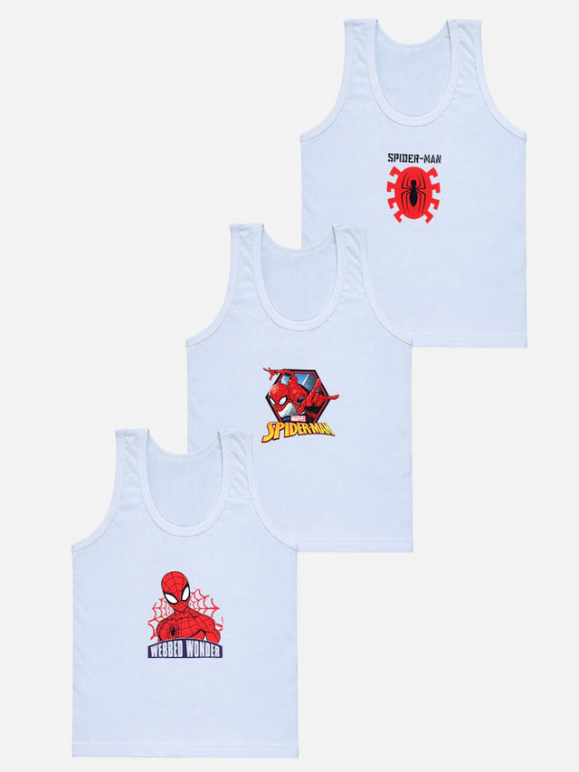 Boys Spiderman Vest Round Neck Sleeveless Pack of 3