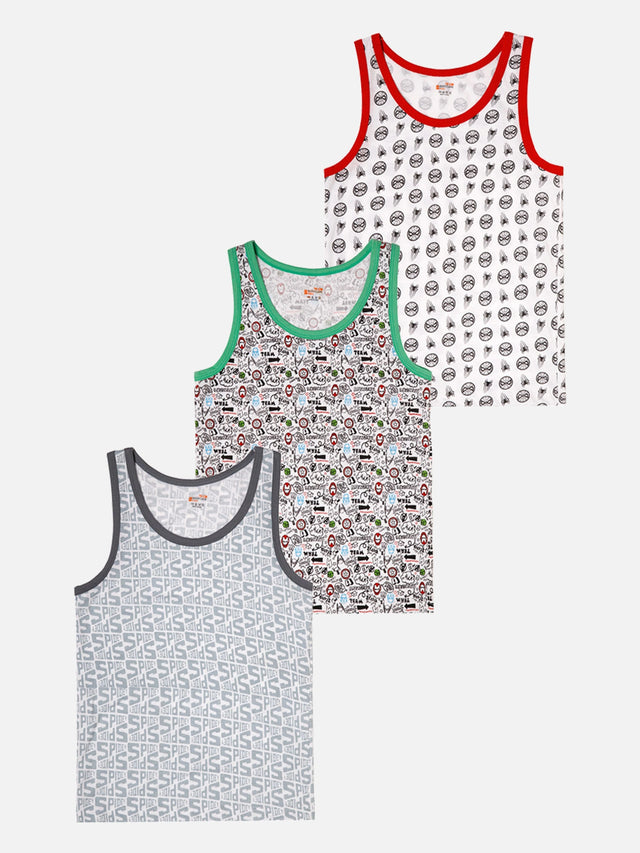 Boys Round Neck Sleeveless Innerwear Vest for Everyday Comfort, Regular Use and Easy Layering Under Clothing - Pack of 3