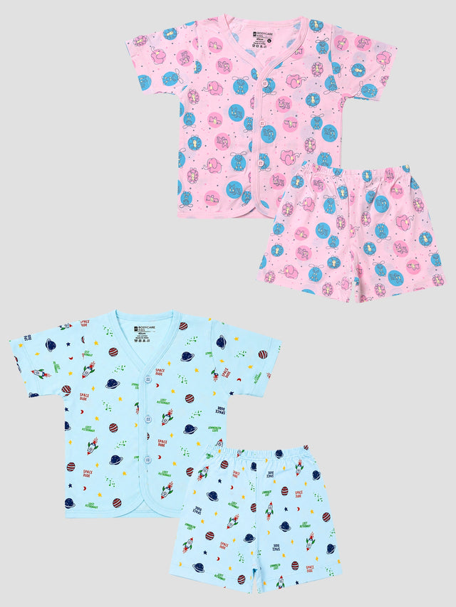 Baby 100% Cotton Spandex Front Open Short Suit with Half Sleeves for Easy Dressing and Everyday Comfort
