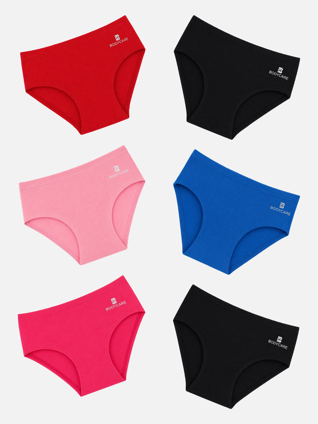 Girls Cotton Spandex Innerwear Panty with Inner Elastic for Comfortable Fit, Everyday Support and Wardrobe Essentials - Pack of 6