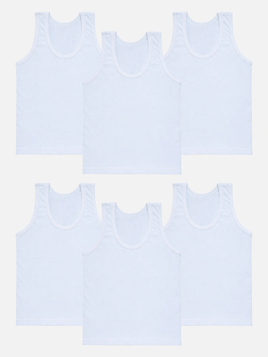 Boys 100% Cotton Vest Round Neck Sleeveless Pack of 6 - Bodycare