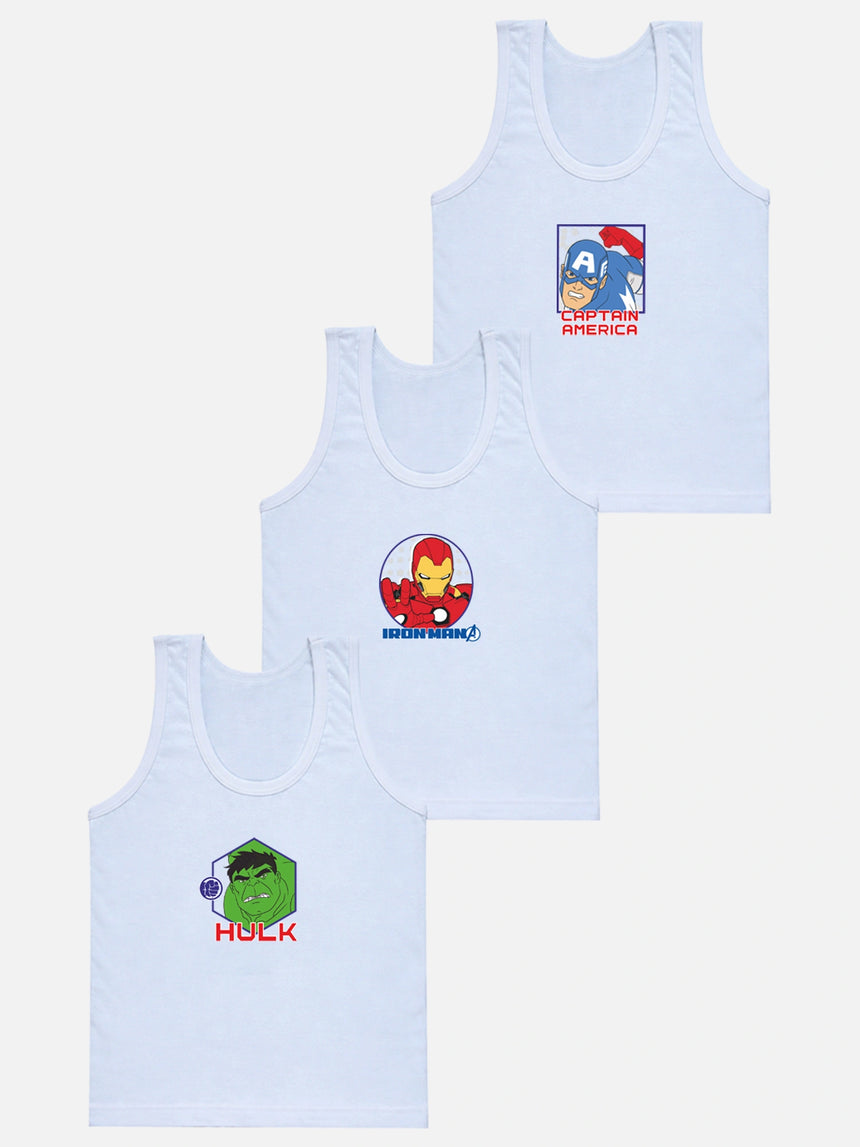 Boys Avengers Vest Round Neck Sleeveless Pack of 3