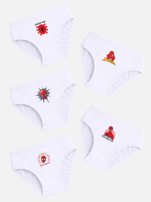 Baby Boys Spiderman 100% Cotton Brief with Inner Elastic and Durable Waistband for Everyday Innerwear - Pack of 5