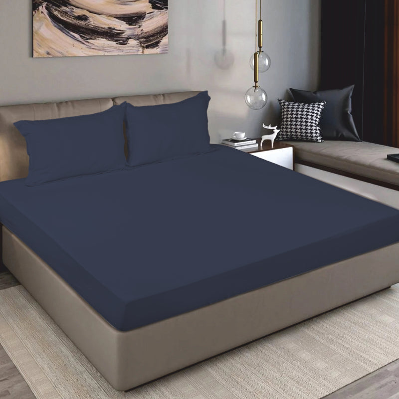 King Size Cotton Fitted Bedsheet Midnight Blue - Bodycare