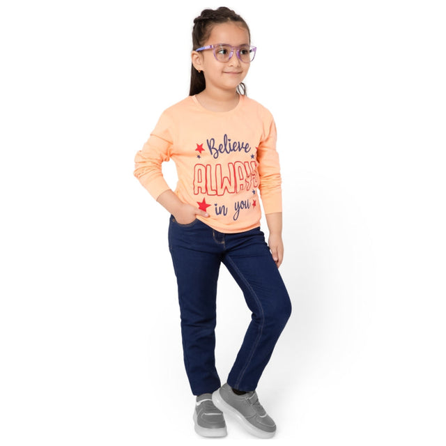 Girls 100% Cotton T-Shirt Round Neck Full Sleeves Pack of 1 - Bodycare