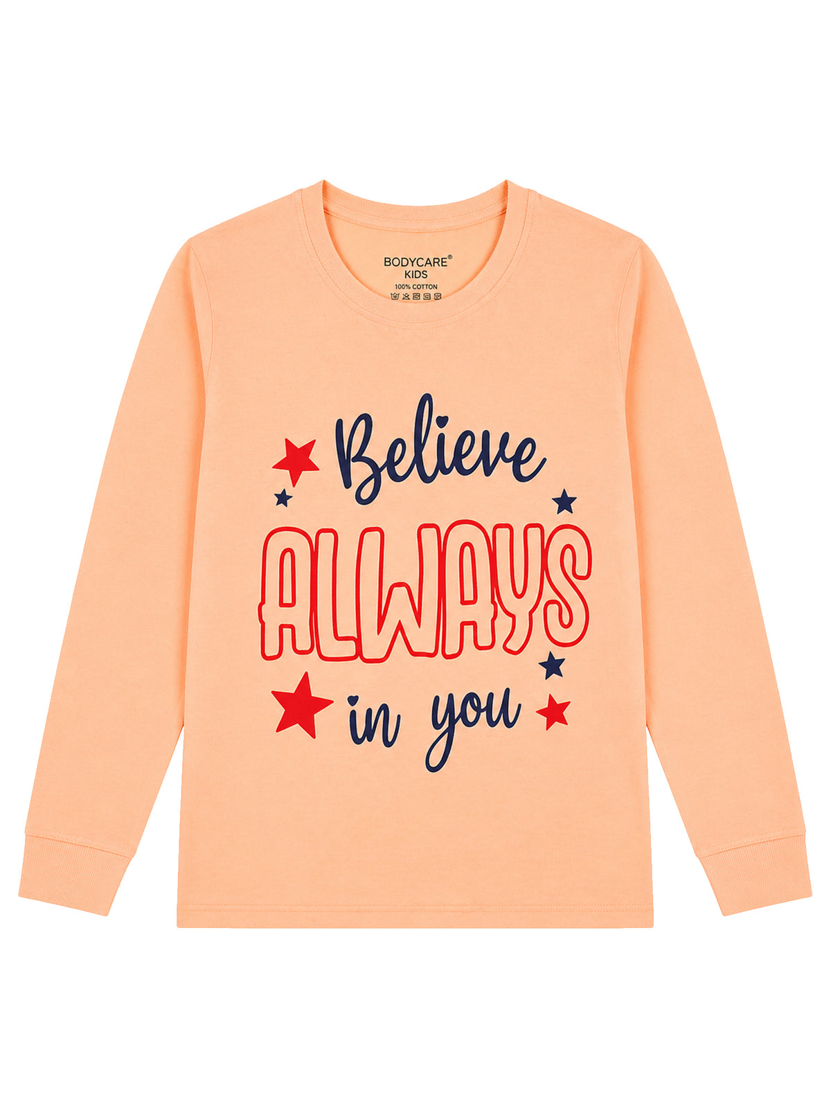 Girls 100% Cotton T-Shirt with Round Neck and Full Sleeves for Comfortable Casual Wear and Regular Use - Pack of 1