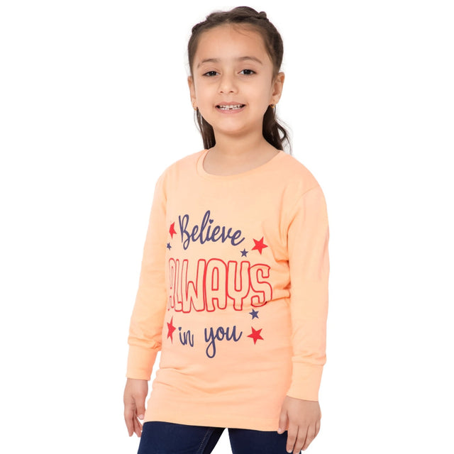 Girls 100% Cotton T-Shirt Round Neck Full Sleeves Pack of 1 - Bodycare