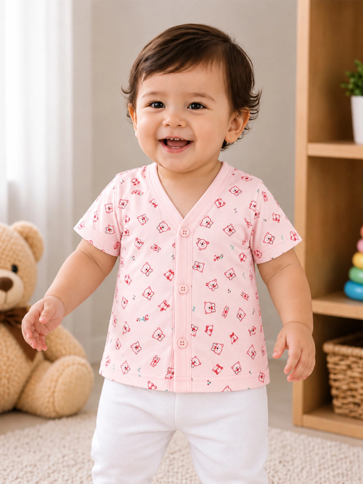 Unisex Baby Printed Round Neck Half Sleeves Vest for Innerwear Comfort and Easy Everyday Use - Pack of 3