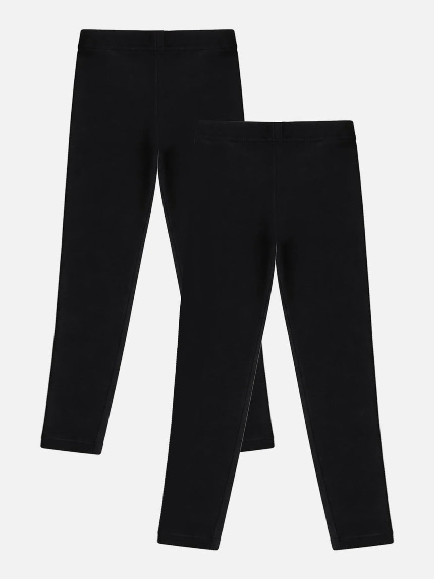 Girls Cotton Spandex Leggings Slim Fit Stretch Pack of 2