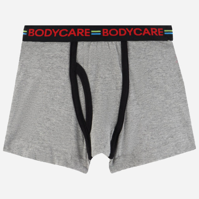 Grey boys' innerwear boxer shorts with black trim and elastic waistband detail