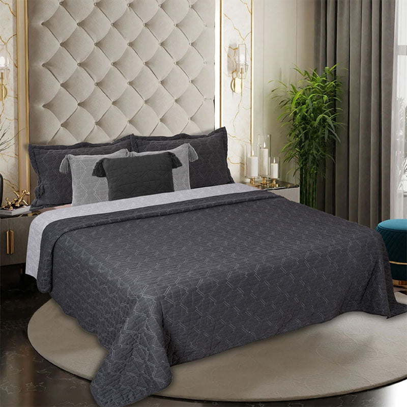 BodyComfy 100% Cotton Hosiery King-Size Fitted Bedcover – Geometrical Quilted Pattern