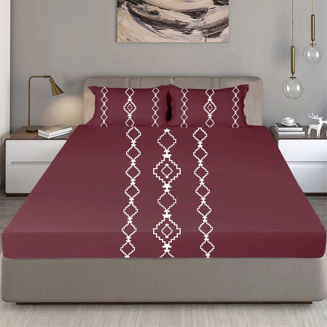 King Size Cotton Bedsheet Burgundy Geometric - Bodycare