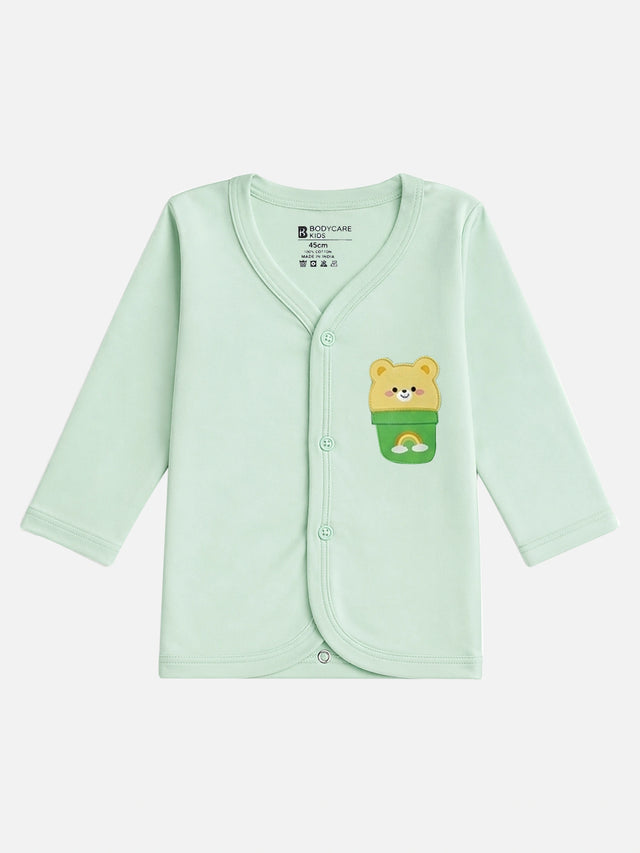 Baby Cotton Rich Front Open Full Sleeves Pajami Suit for Sleepwear Comfort, Easy Dressing and Regular Nightwear