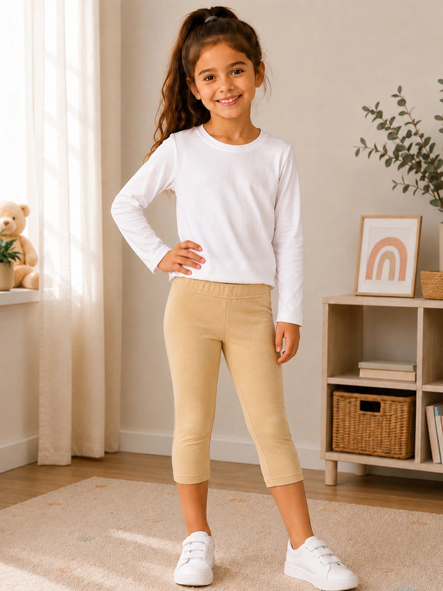 Girls Solid Cotton Leggings with Regular Fit for Casual Wear, Lounge Comfort and Easy Movement - Pack of 2