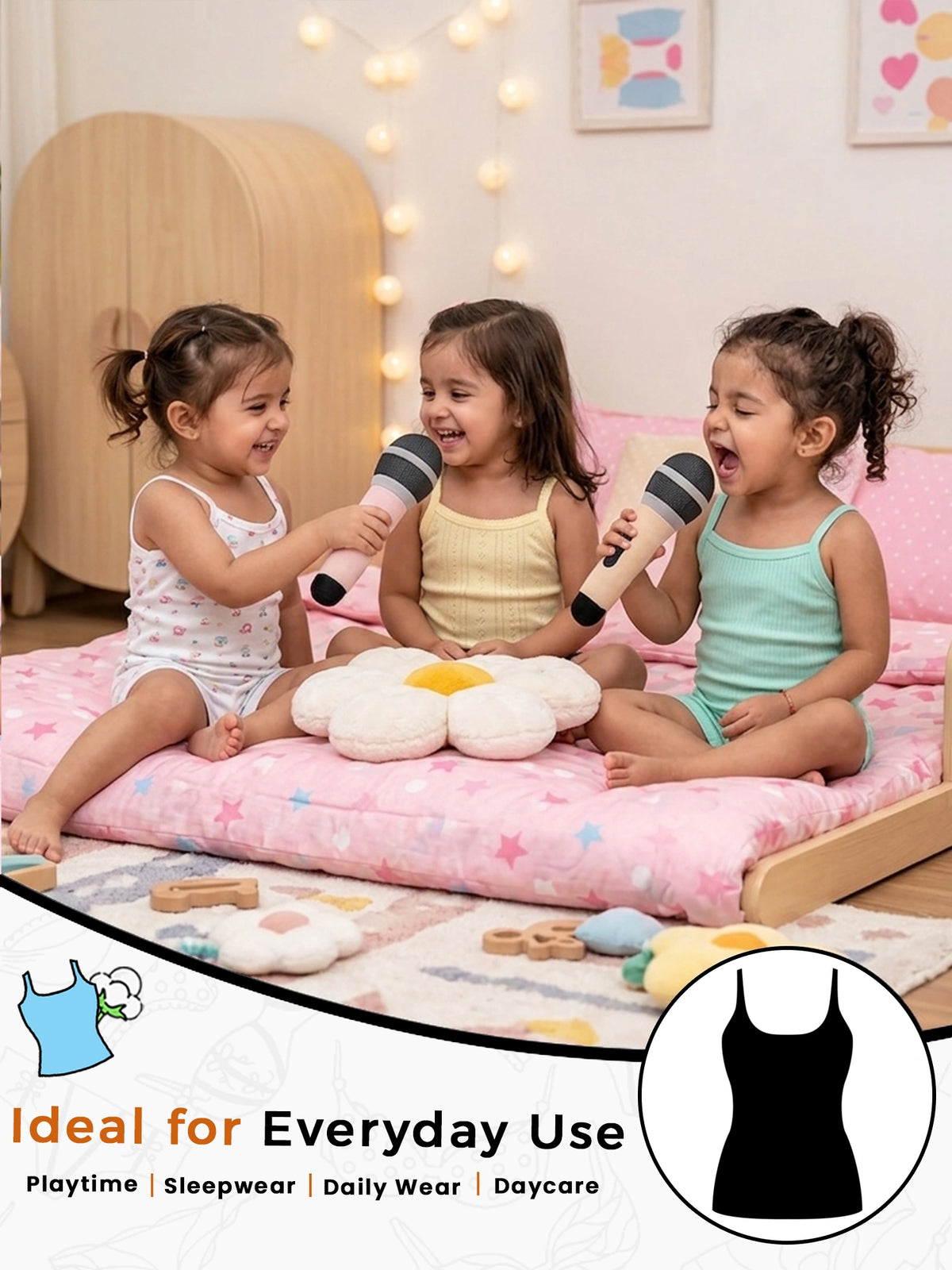 Baby Girls Camisole Sleeveless Vest for Everyday Innerwear Comfort and Easy Layering Essentials - Pack of 3