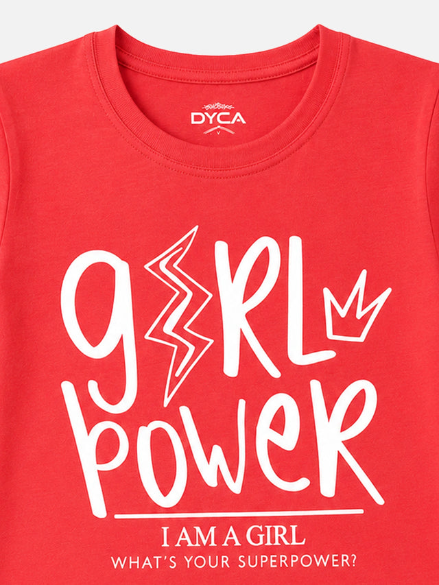 Girls 100% Cotton Typographic Printed Round Neck Half Sleeve T-Shirt for Everyday Casual Wear and Regular Wardrobe Use