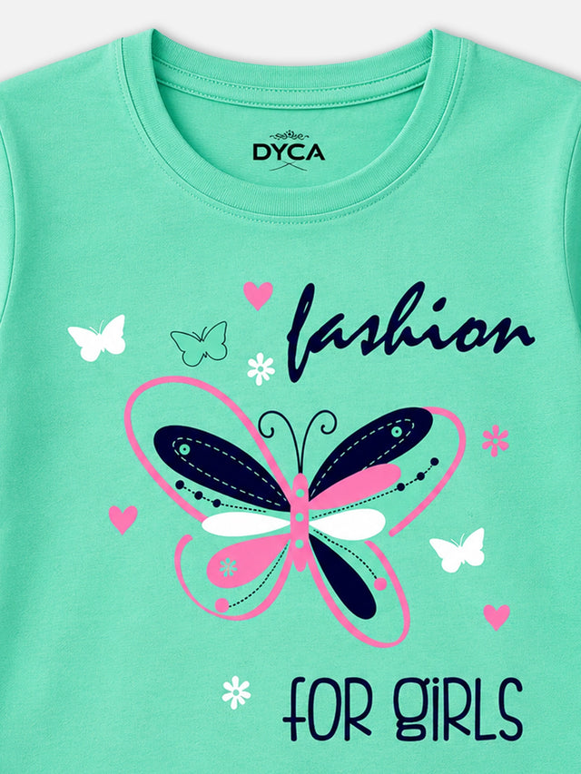 Girls 100% Cotton Typographic Printed Round Neck Half Sleeve T-Shirt for Everyday Casual Wear and Regular Wardrobe Use